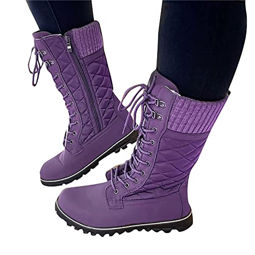 Onsoyours Damen Schneestiefel Warm gefütterte Winterstiefel Flacher Absatz Seitlicher Reißverschluss Rundkopf Halblange Stiefel Frauen Wasserdicht Wollstiefel Schneeboots A Violett 38 EU von Onsoyours