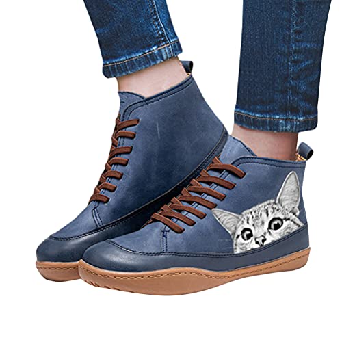 Onsoyours Damen Schnürstiefeletten Katzendruck Ankle Boots Stiefeletten Flache Schnürsenkel Wanderschuhe Kurzschaft Stiefel Schuhe A Blau 38 EU Onsoyours Damen Schnürstiefeletten Katzendruck Ankle Boots Stiefeletten Flache Schnürsenkel Wanderschuhe Kurzschaft Stiefel Schuhe A Blau 38 EU von Onsoyours