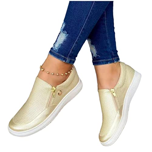 Onsoyours Damen Sneakers Turnschuhe Mode Breathble Freizeitschuhe PU Leder Sportschuhe Flache Laufschuhe Zipper Casual Walkingschuhe A Gold 41 EU Onsoyours Damen Sneakers Turnschuhe Mode Breathble Freizeitschuhe PU Leder Sportschuhe Flache Laufschuhe Zipper Casual Walkingschuhe A Gold 41 EU von Onsoyours