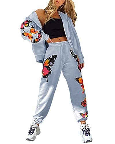 Onsoyours Damen Trainingsanzug 2-Teiliger Jogginganzug Schmetterling Sportanzug Casual Hausanzug Zweiteiliger Zipper Jacke Hose Kordelzug Taschen Blau XL Onsoyours Damen Trainingsanzug 2-Teiliger Jogginganzug Schmetterling Sportanzug Casual Hausanzug Zweiteiliger Zipper Jacke Hose Kordelzug Taschen Blau XL von Onsoyours