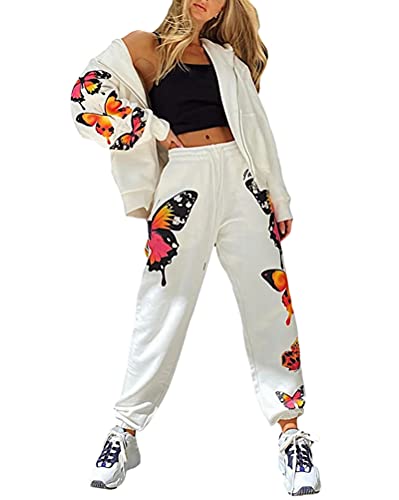 Onsoyours Damen Trainingsanzug 2-Teiliger Jogginganzug Schmetterling Sportanzug Casual Hausanzug Zweiteiliger Zipper Jacke Hose Kordelzug Taschen Weiß S Onsoyours Damen Trainingsanzug 2-Teiliger Jogginganzug Schmetterling Sportanzug Casual Hausanzug Zweiteiliger Zipper Jacke Hose Kordelzug Taschen Weiß S von Onsoyours