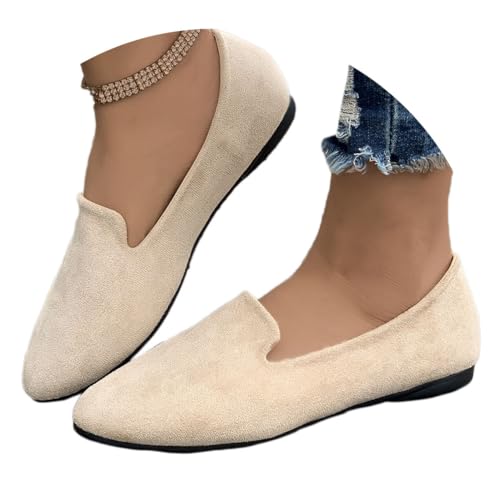 Onsoyours Damen Wildleder Bonbonfarbene Mokassins Loafers Flache Lässige Schuhe Freizeitschuhe Slip-on Spitze Zehe Wanderschuhe Bequeme Halbschuhe Atmungsaktiv Slipper A Beige 38 EU von Onsoyours