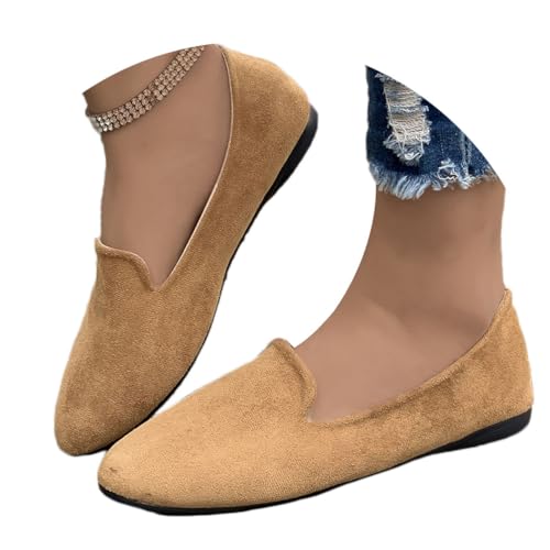 Onsoyours Damen Wildleder Bonbonfarbene Mokassins Loafers Flache Lässige Schuhe Freizeitschuhe Slip-on Spitze Zehe Wanderschuhe Bequeme Halbschuhe Atmungsaktiv Slipper A Kamel 41 EU von Onsoyours