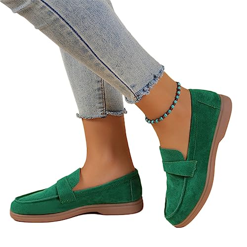 Onsoyours Damen Wildleder Loafers Flache Lässige Schuhe Freizeitschuhe Slip on Round Toe Wanderschuhe Bequeme Halbschuhe Sommer Bootsschuhe Atmungsaktiv Mokassins Slippers A Grün 38 EU von Onsoyours