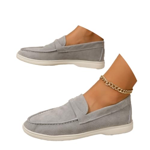 Onsoyours Damen Wildleder Loafers Flache Lässige Schuhe Freizeitschuhe Slip on Round Toe Wanderschuhe Bequeme Halbschuhe Sommer Bootsschuhe Atmungsaktiv Mokassins Slippers B Grau 40 EU von Onsoyours