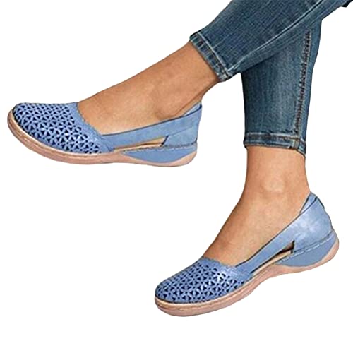 Onsoyours Frauen Flache Sandalen Sommer Offene Schuhe mit Feste Faux Leder Runde Zehen Casual Plattform Rom Damen Elegante Flip Flops Freizeit Strandsandalen Blau 39 EU von Onsoyours