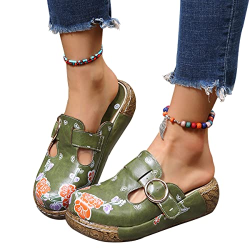 Onsoyours Pantoletten Damen Slip On Mule Hausschuhe Sommer Leicht Pantoletten mit Atmungsaktive Freizeit Schuhe rutschfest Weiche Sohle Gartenschuhe A Grün 41 EU von Onsoyours