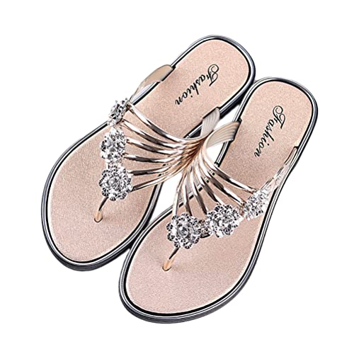 Onsoyours Sandalen Damen Sommer Flip Flops Bohemian Flach Zehentrenner Slippers mit Strass A Champagner 39 EU Onsoyours Sandalen Damen Sommer Flip Flops Bohemian Flach Zehentrenner Slippers mit Strass A Champagner 39 EU von Onsoyours