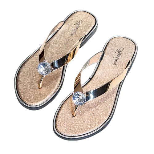 Onsoyours Sandalen Damen Sommer Flip Flops Bohemian Flach Zehentrenner Slippers mit Strass C Champagner 39 EU von Onsoyours