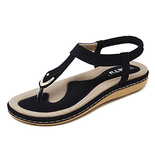 Onsoyours Sandalen Damen Sommer Keilsandalen PU Leder Flip-Sandalen mit verstellbarem Knöchelriemen für Shopping Alltagskleidung A Schwarz 37 EU von Onsoyours