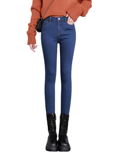 Onsoyours Thermo Jeans Damen Fleece Gefütterte Thermojeans Skinny Jeans High Waist Leggings Denim Hose Winter Warm Dicke Strumpfhose Pants Streetwear C Dunkelblau S von Onsoyours