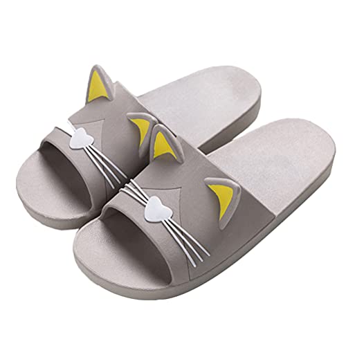 Onsoyours Unisex Badeschuhe rutschfest Pantoffeln Sandalen Badezimmer Flache Süße Katze Strand Home Slippers für Herren Damen Grau 40/41 EU von Onsoyours