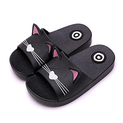 Onsoyours Unisex Badeschuhe rutschfest Pantoffeln Sandalen Badezimmer Flache Süße Katze Strand Home Slippers für Herren Damen Kinder Schwarz 27/28 EU von Onsoyours