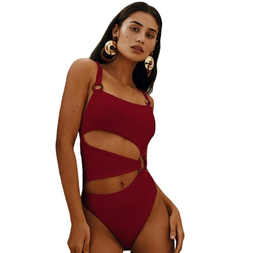 OonMan Badeanzug in Übergröße, einfarbig, schmale Ringverbindung, Bikini, Damen-Badeanzug, Rot, Größe XL OonMan Badeanzug in Übergröße, einfarbig, schmale Ringverbindung, Bikini, Damen-Badeanzug, Rot, Größe XL von OonMan