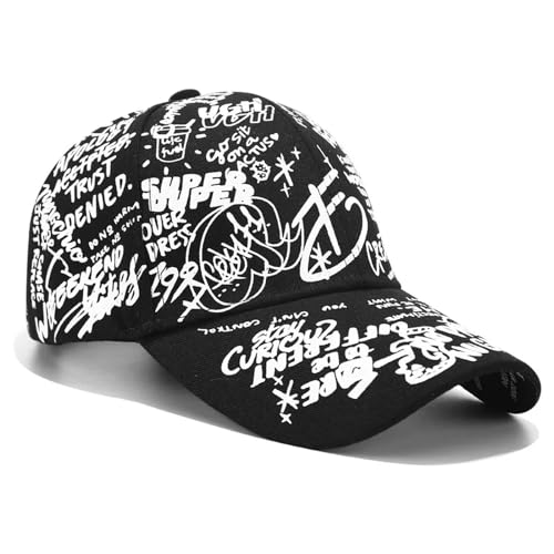 OonMan Baseballkappe für Herren und Damen, Graffiti-Baseballkappe, Outdoor, Sonnenhut, schwarz, 56–62 cm von OonMan