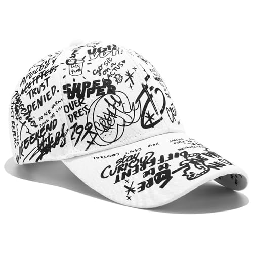 OonMan Baseballkappe für Herren und Damen, Graffiti-Baseballkappe, Outdoor-Sonnenhut, Weiß, 56–62 cm von OonMan