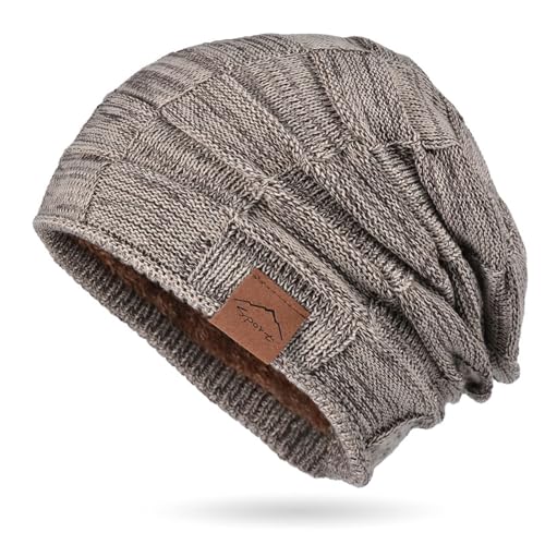 OonMan Beanie-Mütze für Damen, Herbst und Winter, Samt, gemischte Farben, Wolle, Strickmütze, warm, Braun, 29 x 24 cm von OonMan