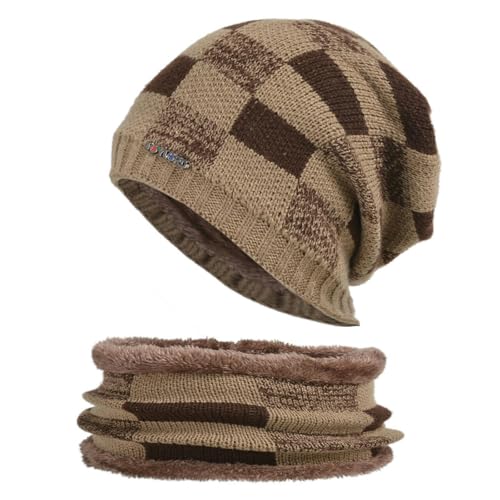 OonMan Beanie-Mütze für Herren, Wintermütze, Pullover, Schal, Set, Braun, 56–60 cm von OonMan