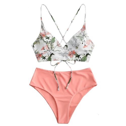 OonMan Bikini mit hohem Bein, zweiteiliger Badeanzug, Bikini, Damen, Sommer, Strandbekleidung, Set, Rosa, Größe S von OonMan