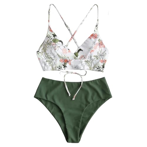 OonMan Bikini mit hohem Bein, zweiteiliger Badeanzug für Damen, Sommer, Strandbekleidung, Set, Grün, Größe M von OonMan