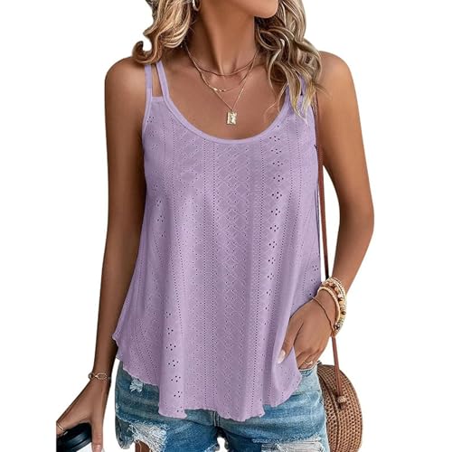 OonMan Damen-Sommer-Top, Rundhalsausschnitt, einfarbig, hohles Camisole für Damen, Violett, Größe M von OonMan