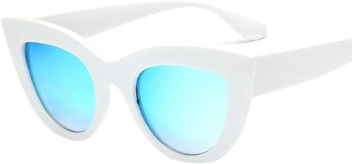 OonMan Damen-Sonnenbrille, halbe weiße schwarze graue Gläser, niedliche Katzenaugen-Sonnenbrille, weißer Rahmen, Blau-A von OonMan