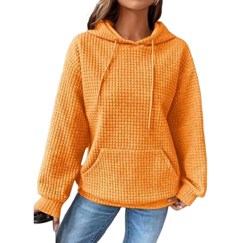 OonMan Essentials Damen-Kapuzenpullover, Rundhalsausschnitt, langärmelig, einfarbig, Gelb, Größe L von OonMan