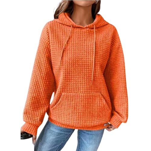 OonMan Essentials Damen-Kapuzenpullover, Rundhalsausschnitt, langärmelig, einfarbig, Orange, Größe XL von OonMan