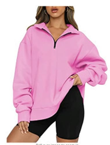 OonMan Essentials Damen-Kapuzenpullover, lockeres Fleece-Oberteil, einfarbig, ohne Taschen, Rosa, Größe 3XL von OonMan