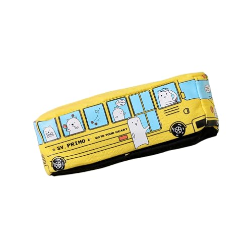 OonMan Federmäppchen für Mädchen, Cartoon-Tiere, Kinder, Bus, Federmäppchen, großes Fassungsvermögen, Leinen, Gelb von OonMan