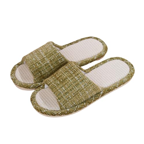 OonMan Slippers Women Home Indoor Paar Vier Jahreszeiten Anti-Rutsch Baumwolle Leinen Hausschuhe-Grün-36-37 von OonMan