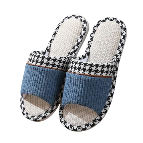 OonMan Slippers Women Leinen Hausschuhe Haushalt Paar Zuhause Indoor Hausschuhe-Blau-42-43 von OonMan