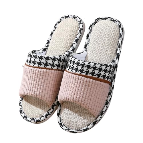 OonMan Slippers Women Leinen Hausschuhe Haushalt Paar Zuhause Indoor Hausschuhe-Pink-42-43 von OonMan