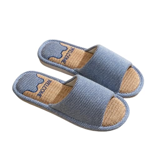 OonMan Slippers Women Leinen Hausschuhe Paar Vier Jahreszeiten Anti-Rutsch Indoor Fußboden Hausschuhe-Blau-44-45 von OonMan