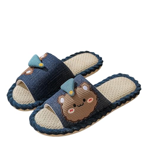 OonMan Slippers Women Leinen Hausschuhe Vier Jahreszeiten Haushaltspaar Indoor Anti-Rutsch Stumme Hausschuhe-Dunkelblau-44/45 von OonMan