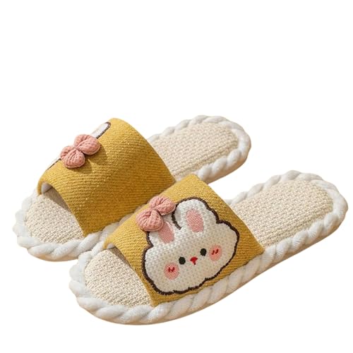 OonMan Slippers Women Leinen Hausschuhe Vier Jahreszeiten Haushaltspaar Indoor Anti-Rutsch Stumme Hausschuhe-Gelb-42/43 von OonMan