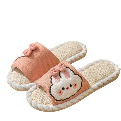 OonMan Slippers Women Leinen Hausschuhe Vier Jahreszeiten Haushaltspaar Indoor Anti-Rutsch Stumme Hausschuhe-Pink-40/41 von OonMan