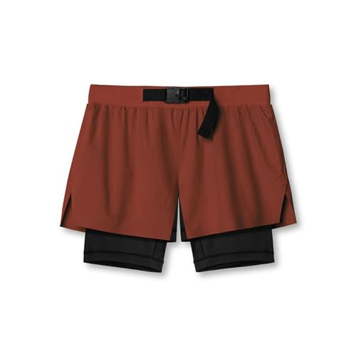 OonMan Sportshorts für Herren, vierseitig, elastisch, doppellagig, Laufhose, Rot, Größe XL von OonMan