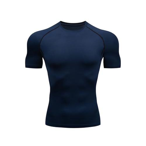 OonMan funktionsunterwäsche Herren Fitness Kurzärmeliges Eng Anliegendes Atmungsaktives Schnelltrocknendes T-Shirt Männer-Dunkelblau-L von OonMan