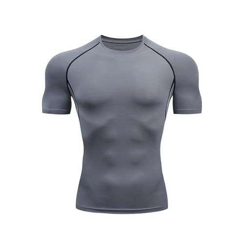 OonMan funktionsunterwäsche Herren Fitness Kurzärmeliges Eng Anliegendes Atmungsaktives Schnelltrocknendes T-Shirt Männer-Grau-S von OonMan