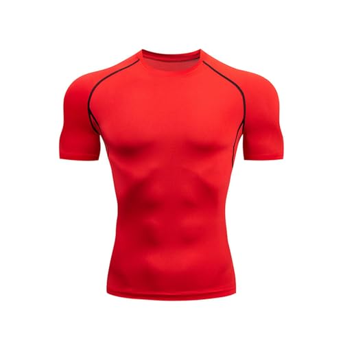 OonMan funktionsunterwäsche Herren Fitness Kurzärmeliges Eng Anliegendes Atmungsaktives Schnelltrocknendes T-Shirt Männer-Rot-XL von OonMan