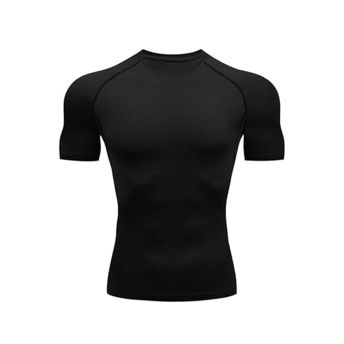 OonMan funktionsunterwäsche Herren Fitness Kurzärmeliges Eng Anliegendes Atmungsaktives Schnelltrocknendes T-Shirt Männer-Schwarz-S von OonMan