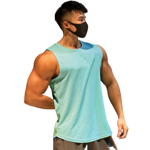 OonMan funktionsunterwäsche Herren Muscle Fitness Quick Dry Tank Top Feuchtigkeitsableitend Ärmelloses T-Shirt Herren-Blau 2-3Xl von OonMan