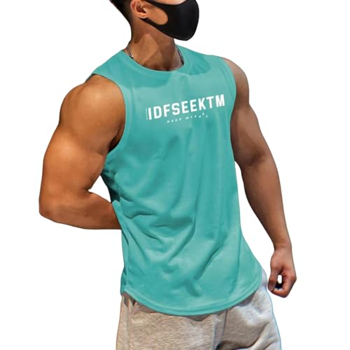 OonMan funktionsunterwäsche Herren Muscle Fitness Quick Dry Tank Top Feuchtigkeitsableitend Ärmelloses T-Shirt Herren-Blau-3Xl von OonMan