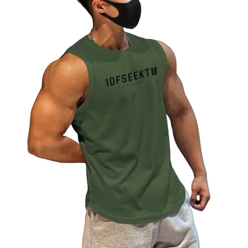 OonMan funktionsunterwäsche Herren Muscle Fitness Quick Dry Tank Top Feuchtigkeitsableitend Ärmelloses T-Shirt Herren-Dunkelgrün-3Xl von OonMan