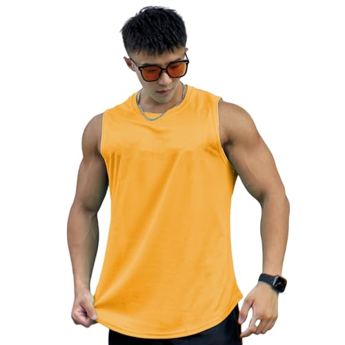 OonMan funktionsunterwäsche Herren Muscle Fitness Quick Dry Tank Top Feuchtigkeitsableitend Ärmelloses T-Shirt Herren-Gelb 2-3Xl von OonMan