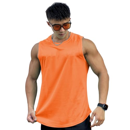 OonMan funktionsunterwäsche Herren Muscle Fitness Quick Dry Tank Top Feuchtigkeitsableitend Ärmelloses T-Shirt Herren-Orange 2-3Xl von OonMan