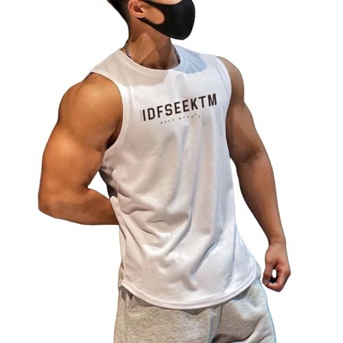 OonMan funktionsunterwäsche Herren Muscle Fitness Quick Dry Tank Top Feuchtigkeitsableitend Ärmelloses T-Shirt Herren-Weiß-L von OonMan