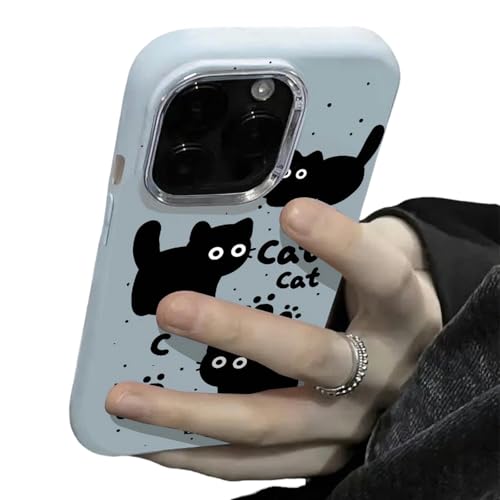 OonMan lustige handyhüllen Little Black Cat Anti-Shock Case Für iPhone-Blau-Für Iphone13 von OonMan