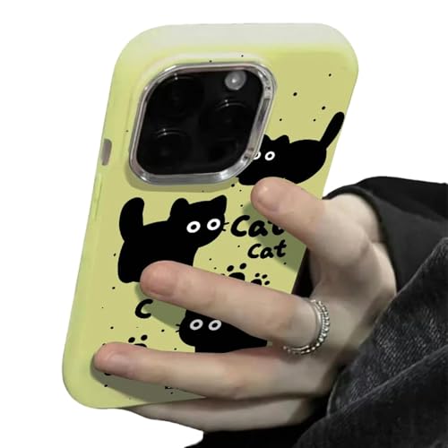 OonMan lustige handyhüllen Little Black Cat Anti-Shock Case Für iPhone-Gelb-Für Iphonexr von OonMan